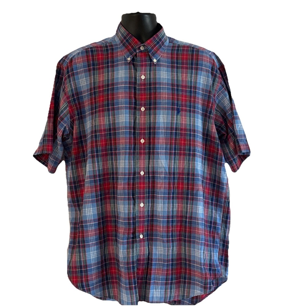 Ralph Lauren Blake Short Sleeve Men's Blue/Red Plaid Shirt Sz L